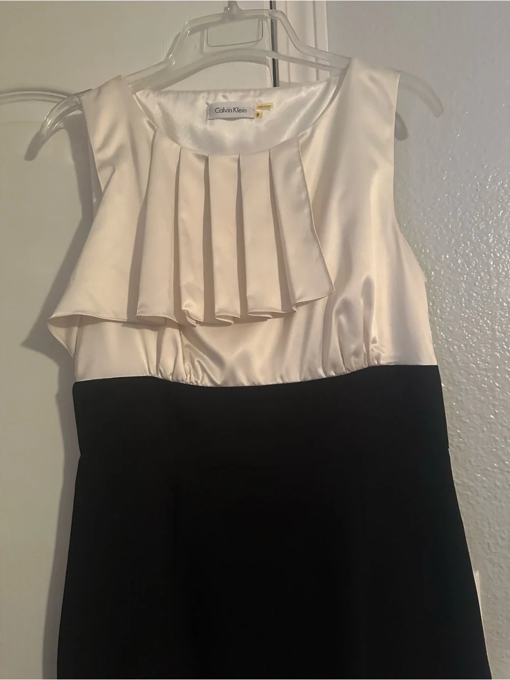 Calvin Klein Black & Cream Pleated Bodice Pencil Dress